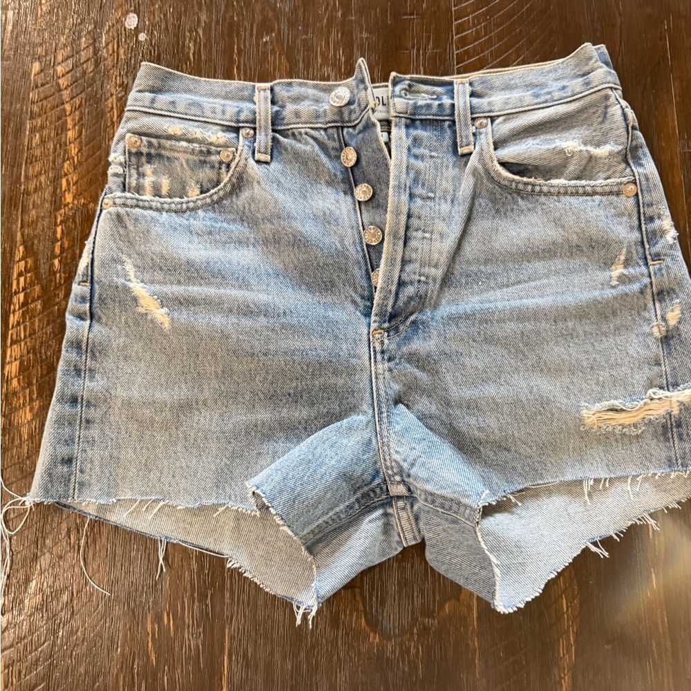Agolde Light Blue Denim Button-Fly Shorts